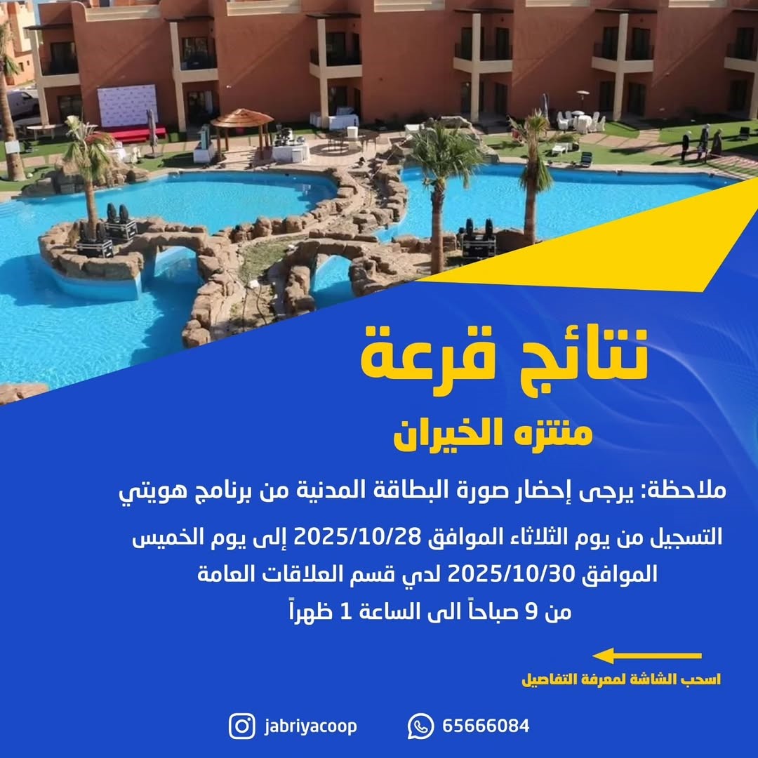 نتائج قرعة منتزة الخيران لمساهمي جمعية الجابرية